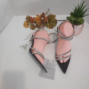 Elegant Black and Silver Strappy Heels